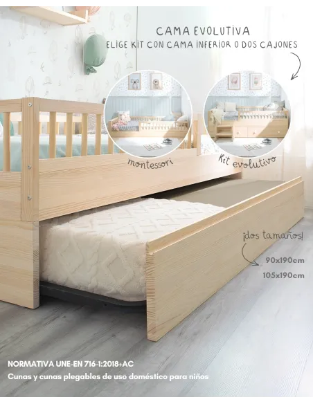 Cama Montessori Sofía natural + kit evolutivo
