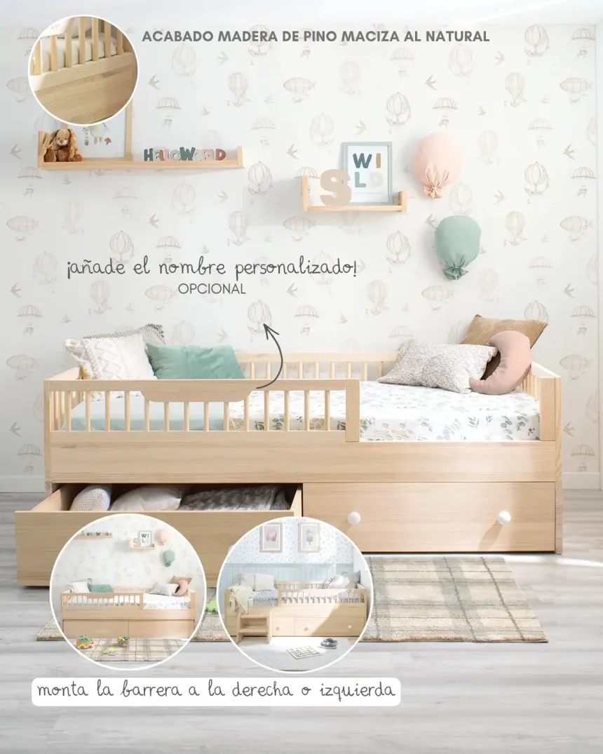 Cama Montessori Sofía natural + kit evolutivo