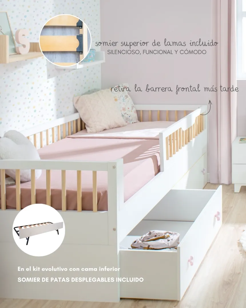 Cama Montessori Sofía con kit evolutivo | Pack completo