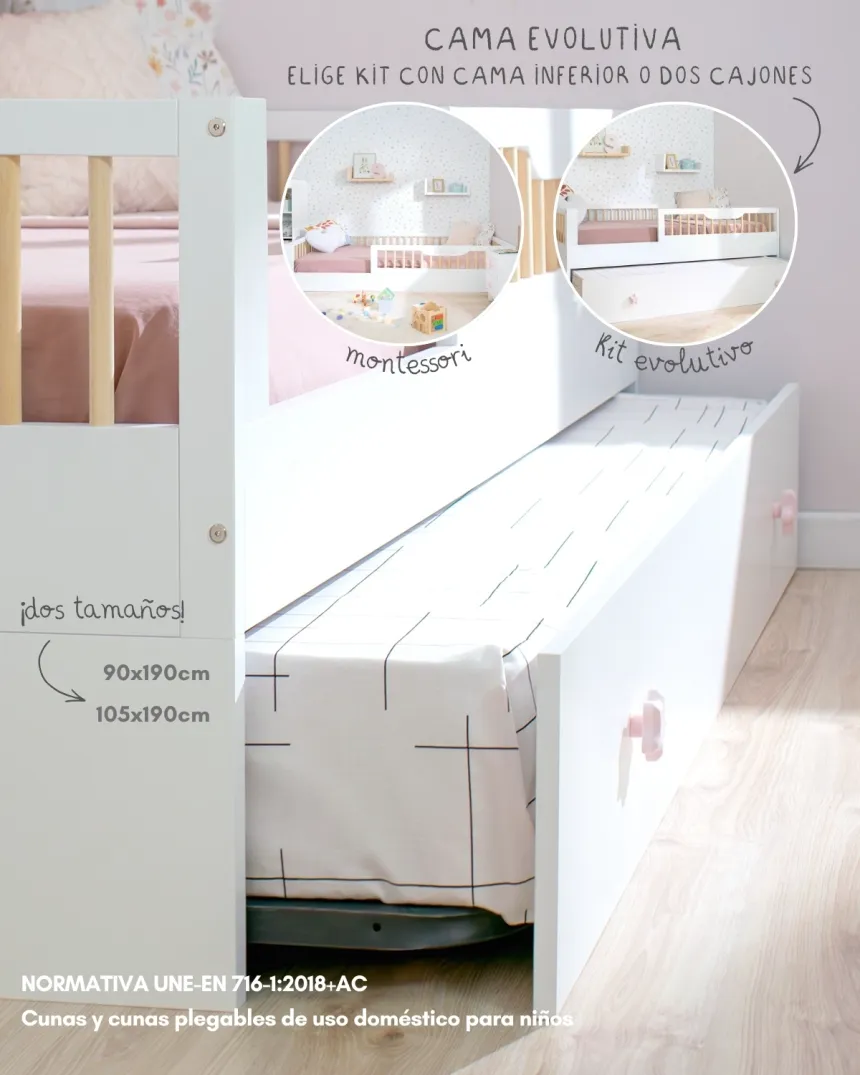 Cama Montessori Sofía con kit evolutivo | Pack completo
