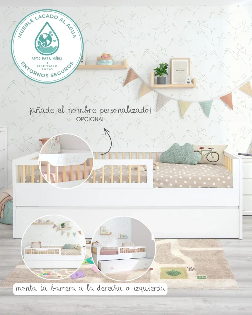Cama Montessori Sofía con kit evolutivo | Pack completo