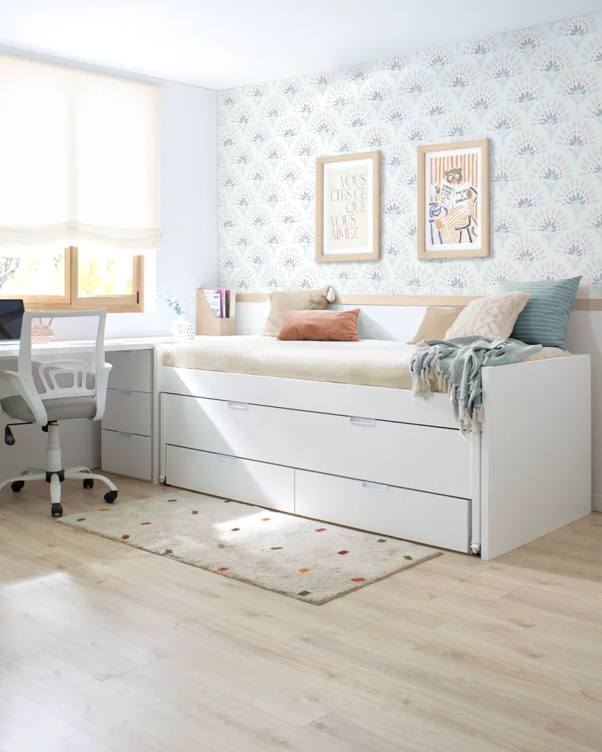Cama compacta juvenil blanco laminado | Colección Forma