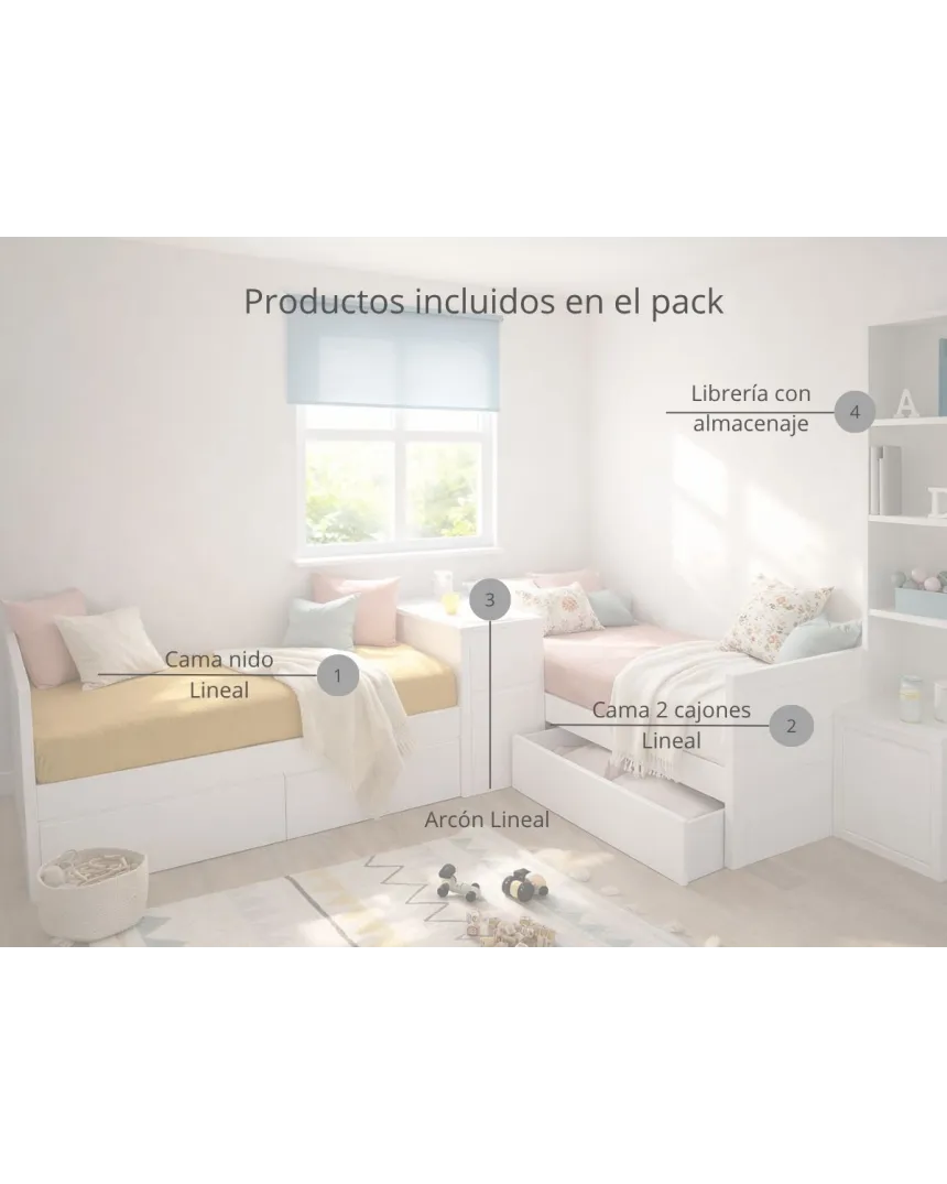 Dormitorio compartido cama nido en L | Envío Gratuito