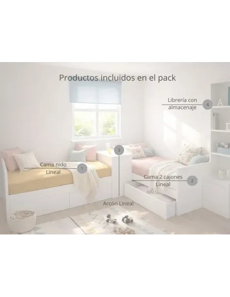 Dormitorio compartido cama nido en L | Envío Gratuito