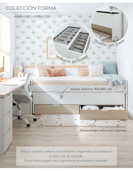 Cama compacta juvenil Forma en abedul | Entrega inmediata