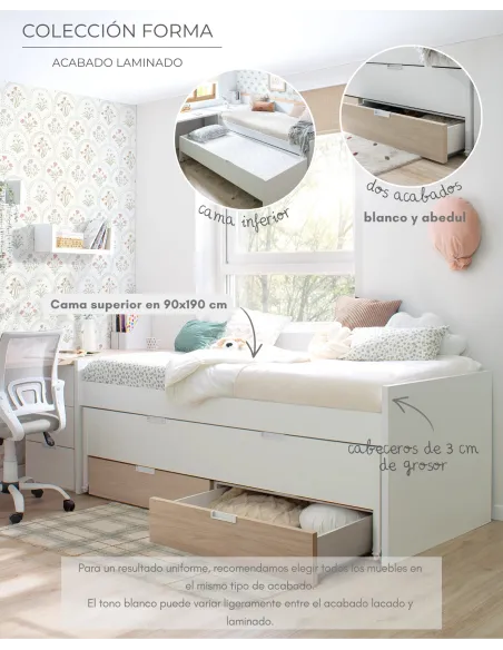 Cama compacta juvenil Forma en abedul | Entrega inmediata