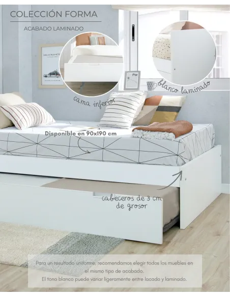 Cama blanca laminada 90 x 190 | Financia sin intereses