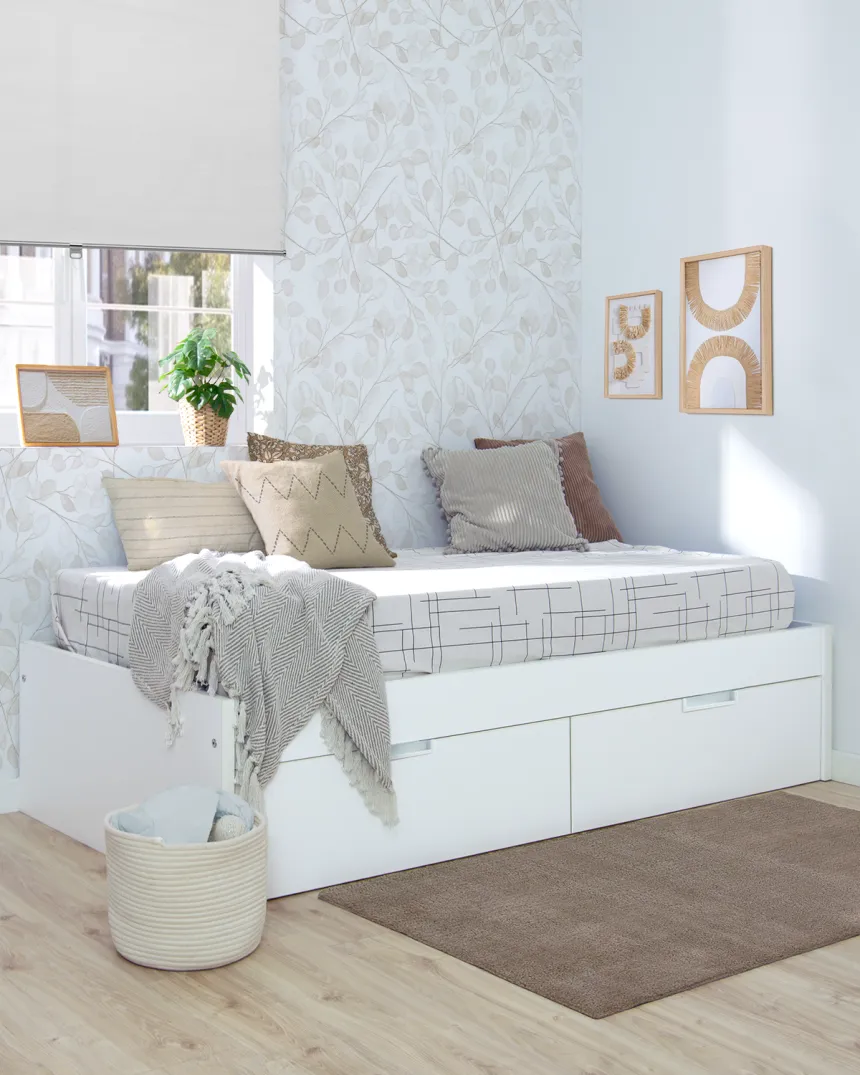 Cama con cajones blanca laminada baja Forma| Envío Gratis
