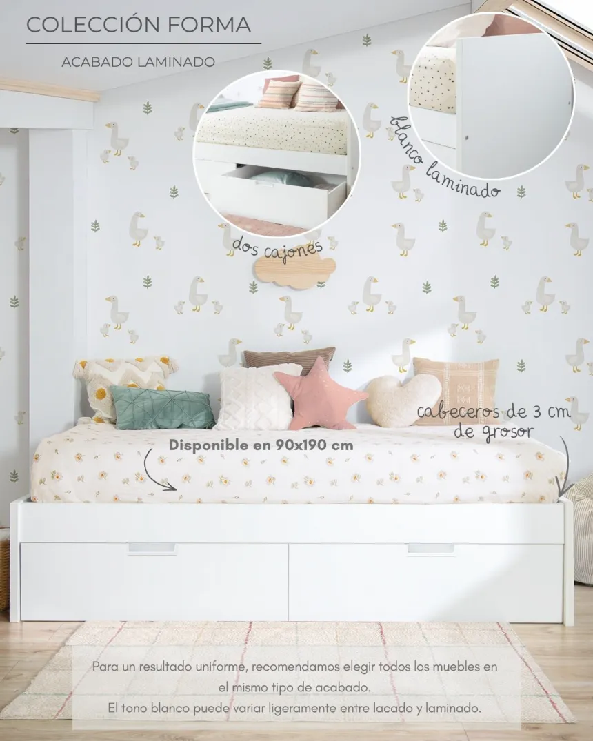 Cama con cajones blanca laminada baja Forma| Envío Gratis 2