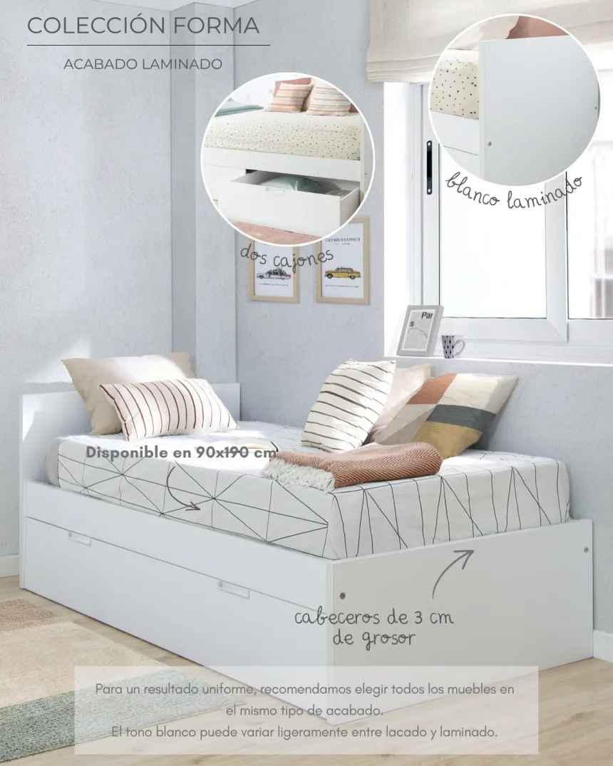 Cama con cajones piecero bajo | Colección Forma 2
