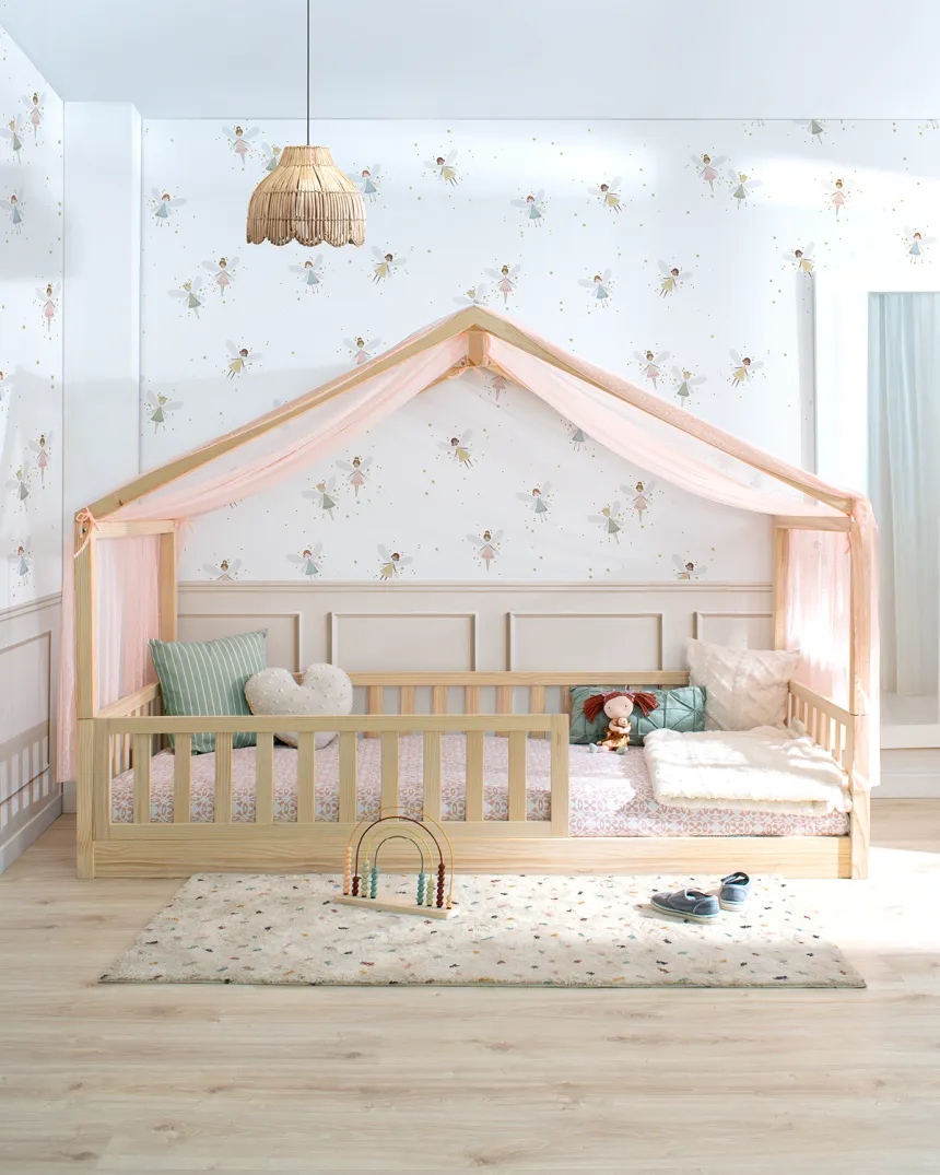 Cama Montessori cabaña con barrera | Novedades camas casita