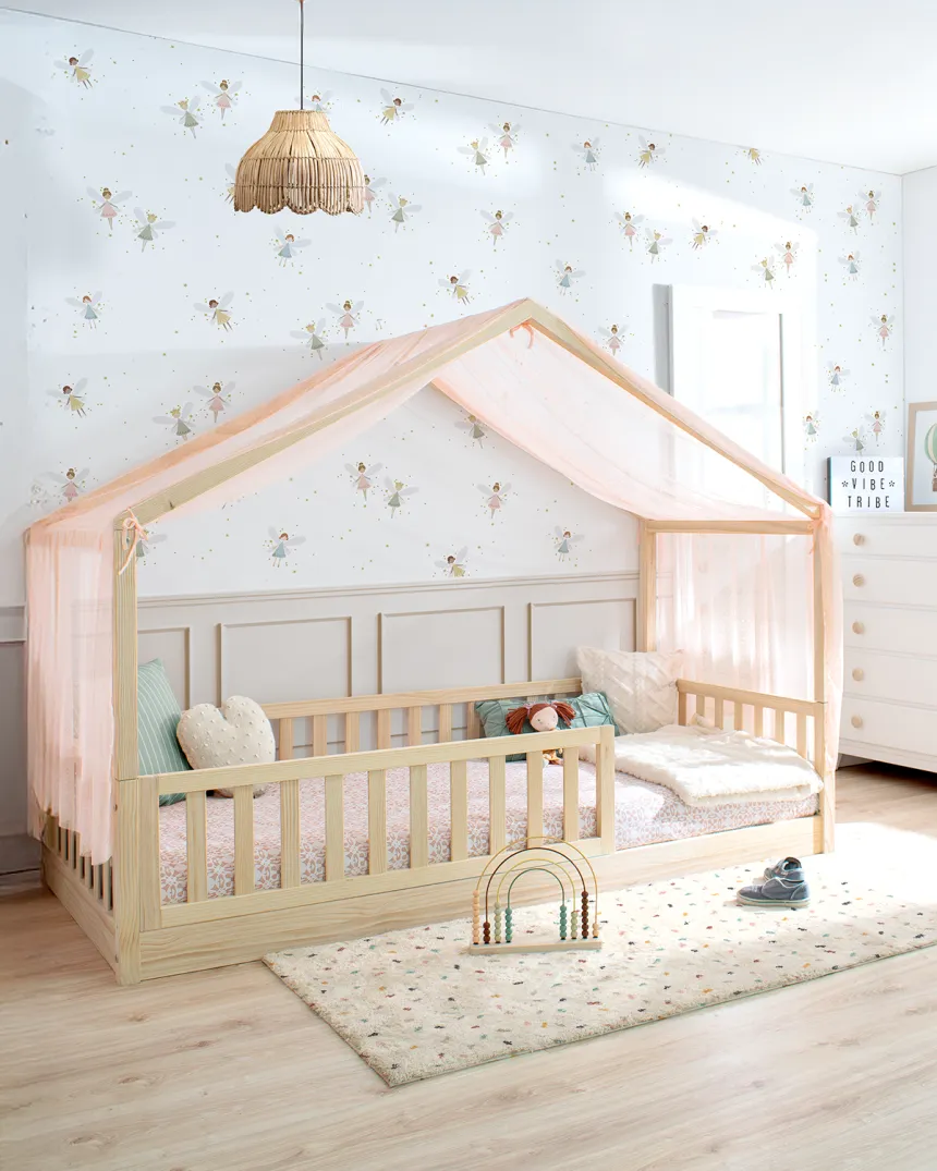 Cama Montessori cabaña con barrera | Novedades camas casita