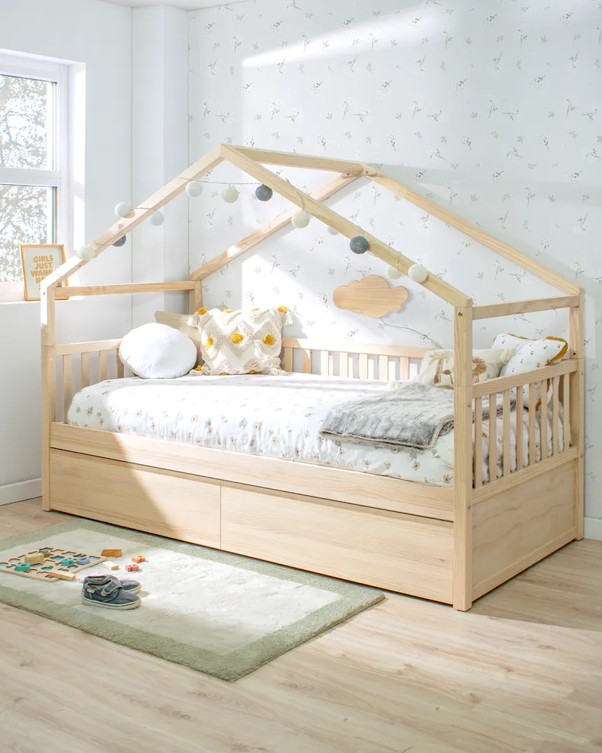 Cama cabaña con cajones y librería | Camas evolutivas