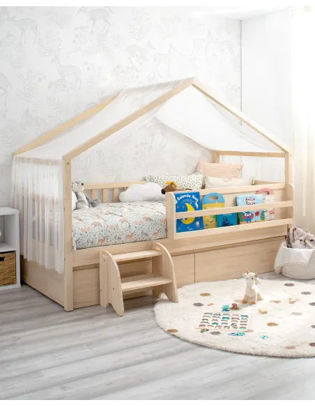 Cama cabaña con cajones y librería | Camas evolutivas