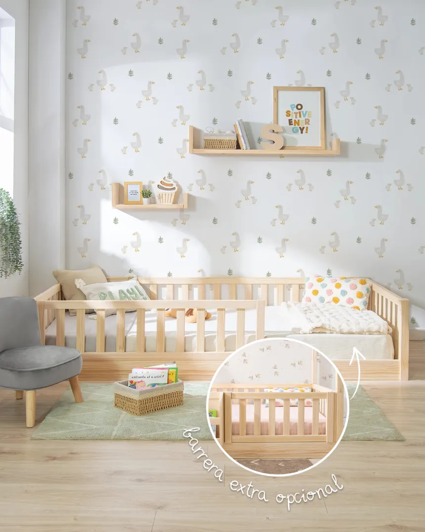 Cama Montessori baja con barrera | Envío gratuito