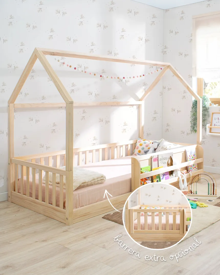 Cama casita Montessori con librería | Envío rápido y gratuito