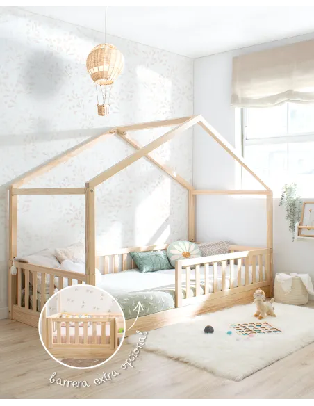 Cama Montessori cabaña con barrera | Novedades camas casita