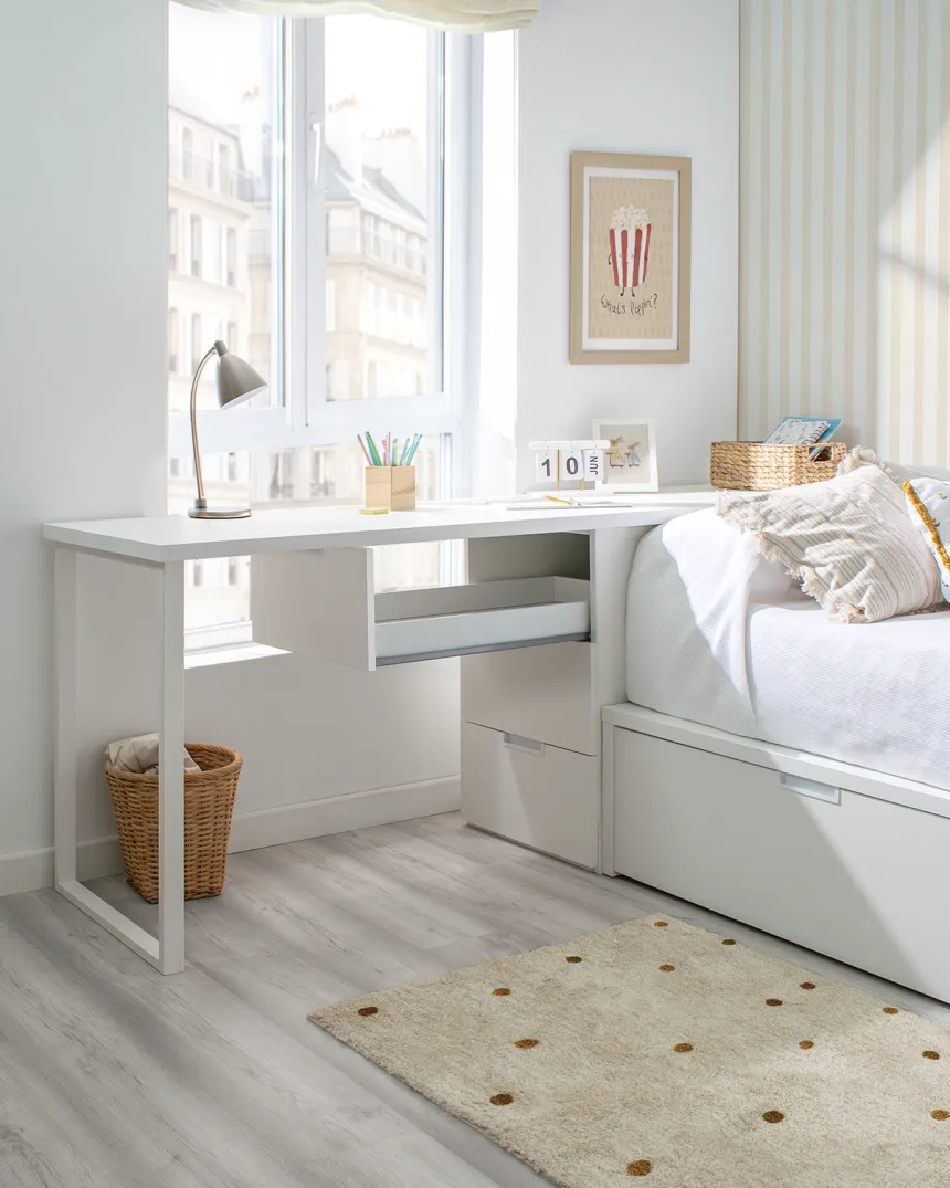 Escritorio blanco con cajonera Forma abedul | Novedades 2
