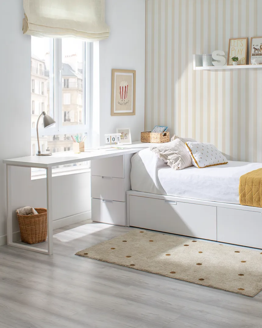 Escritorio blanco con cajonera Forma abedul | Novedades