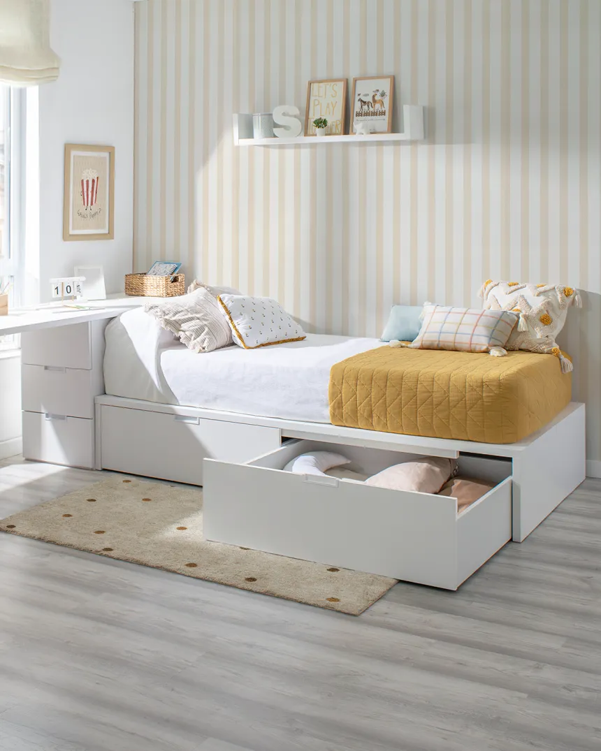 Cama juvenil con cajones Tatami en blanco | Entrega inmediata