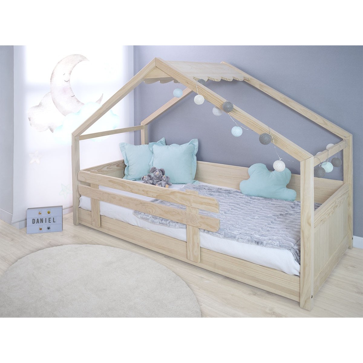 Cama infantil 90x190 Montessori con casita como techado