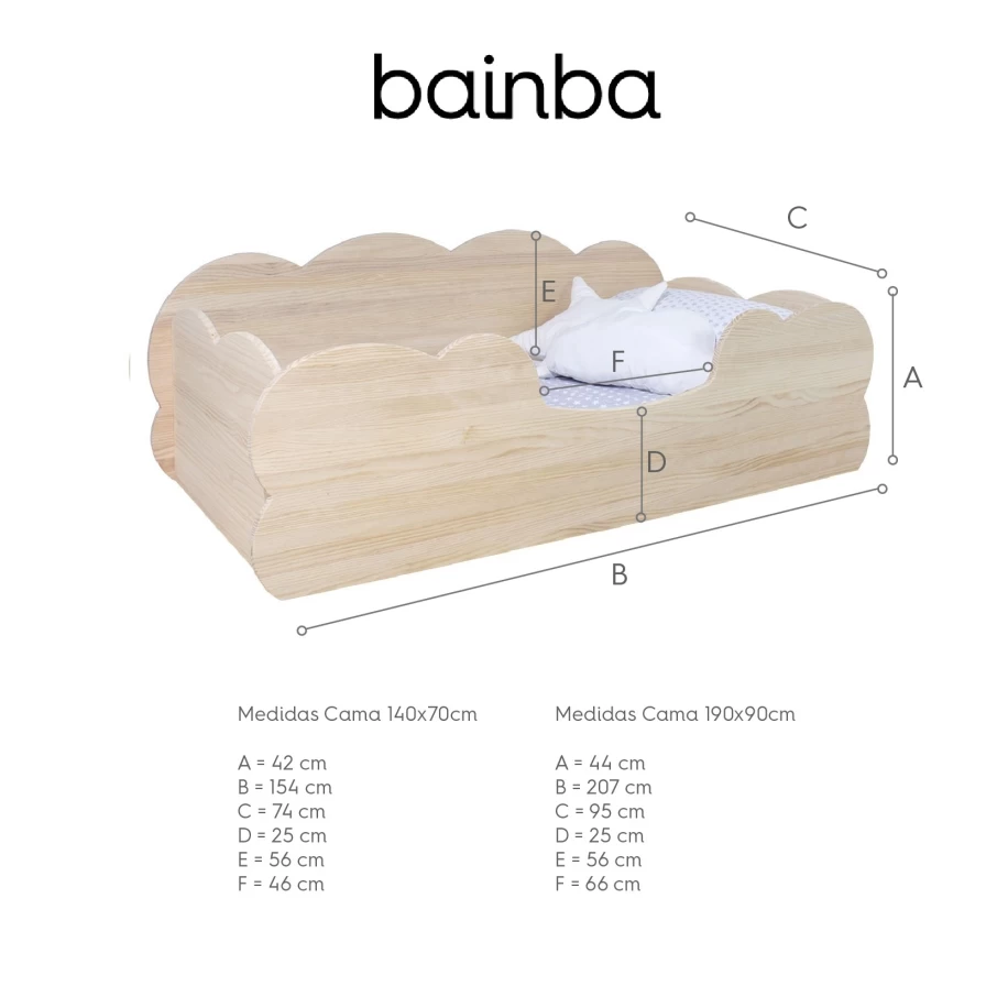 Medidas cama nube Montessori madera natural 